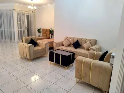 Elegant Modern Living Room Sofa Set with Gold Accents