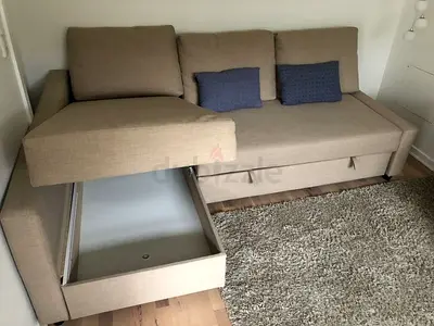 Comfortable Beige Sofa Bed with Storage
