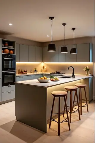 Stylish Modern Kitchen Island with Bar Stools