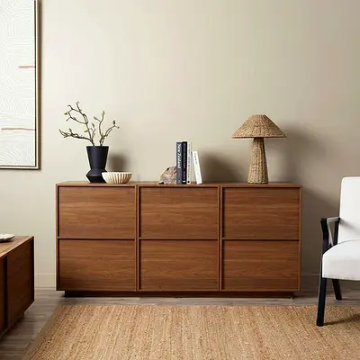 Stylish Modern Storage Cabinet in Warm Wood Finish