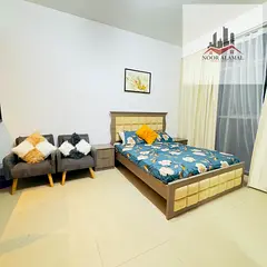 Dubai, Al Furjan, furnished studio apartment with hotel-style furnishings, first occupancy. Spacious
