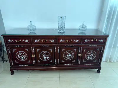 Elegant Handcrafted solid Wooden Cabinet with Intricate Inlay Design mother of pearl