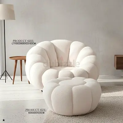 Cozy and Modern White Accent Chair with Pouf