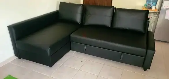 Modern Black Leather Corner Sofa bed
