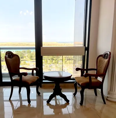Elegant Vintage Chairs (original wood) with Round Coffee Table