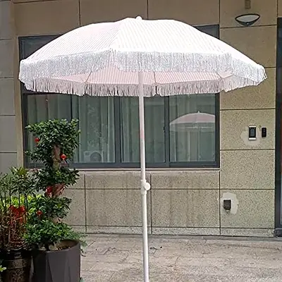 Garden Parasol, Pink and White Striped Sun Umbrella, Outdoor Beach Umbrella, UV Protection, Height A