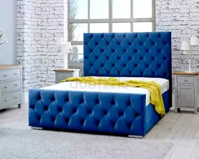 Elegant Blue Upholstered Bed Frame
