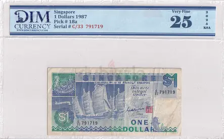 Singapore Banknote 1 Dollars 1987 DIM 60 AED