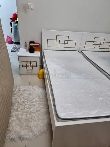 2 Elegant and Modern Bed Frames with 2 Medical Mattresses and 2 Nightstands