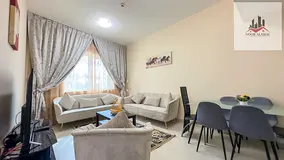 Sharjah, Al Taawun area, furnished apartment with hotel-style furnishings, one bedroom, living room,