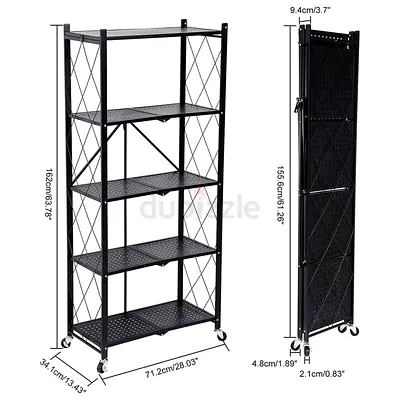 Versatile Black Metal Shelving Unit with Wheelsfoldabke 5 level