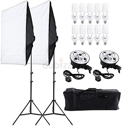 Andoer Lighting Tent Kit - Photography 2xSoftbox, 2x5in1 Light Socket, 10x45W Bulb, 2xTripod Stand,
