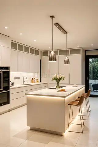 Modern Kitchen Island with Stylish Bar Stools