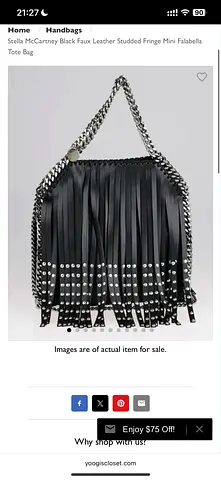 Stella McCartney Black Faux Leather Studded Fringe Mini Falabella Tote Bag