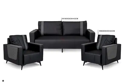 Modern Black Sofa Set with Armchairs