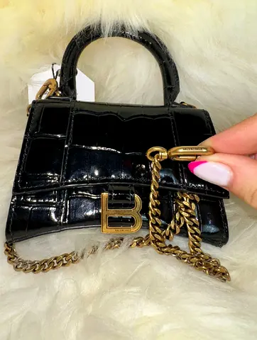 Balenciaga Mini Hourglass XS Chain Crocodile Embossed Calfskin Bag