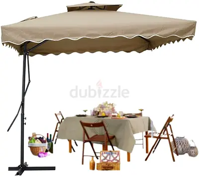 Side Pole Square Outdoor Umbrella (2.2 x 2.2 sq mtr) with Cross Metal Stand | Double Top Patio Garde
