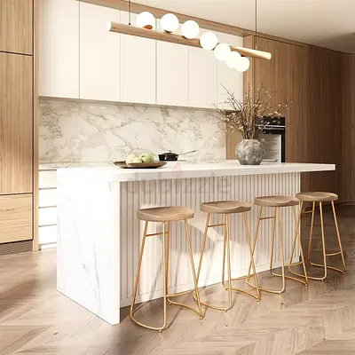 Sleek Modern Kitchen Island with Bar Stools