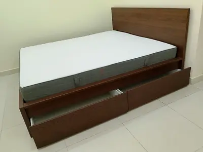 IKEA Malam queen size bed frame with 2 storage drawers underneath and with IKEA mattress 160×200cm