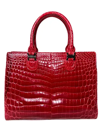 KWANPEN Red Crest Duet Zip Handbag Singapore brand crocodile skin cranberry red bag