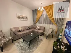 Sharjah, Al Taawun, new building. One bedroom, living room, kitchen, and two bathrooms. Super deluxe