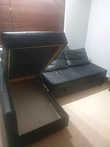 Stylish Black Leather Storage Sofa for Sale