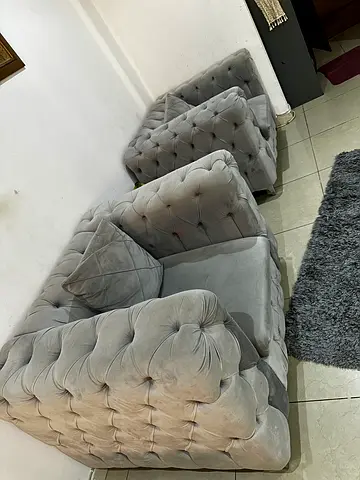 2 * Elegant Grey Velvet Armchairs for Sale