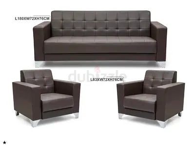 Comfortable Brown Leather Sofa Set