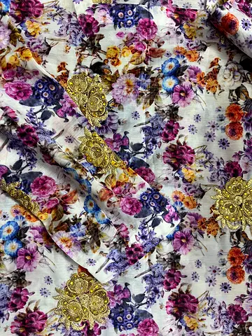 Beautiful Floral Fabric with Elegant Embellishments
