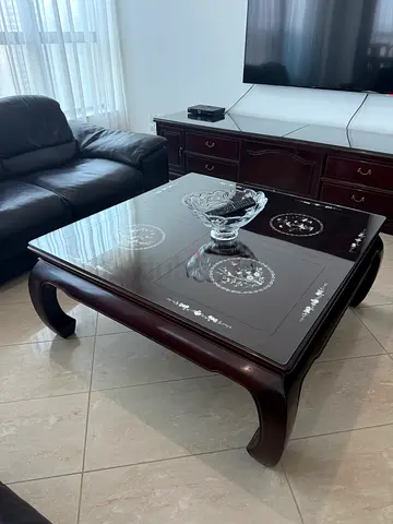 Elegant Solid Wooden Coffee Table with Intricate mother of pearl Designs