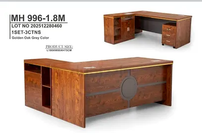 Spacious Golden Oak Grey Executive Office Desk