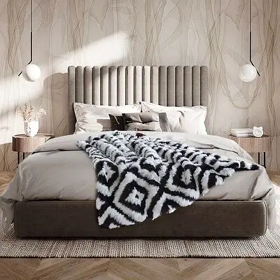 Comfortable  Chic King Size Bed with Stylish Headboard