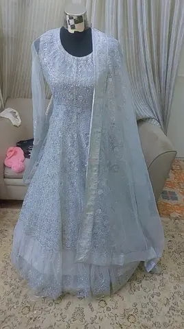 Elegant Silver Bridal Dress with Dupatta