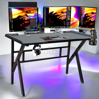Gaming Table with LED lights - Black Office Table in 1.2M