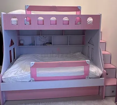 Charming Pink Kids Bunk Bed with Storage