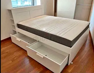 IKEA brimness queensize 160×200cm bed frame with headboard+ 4 big storage drawers with IKEA mattress