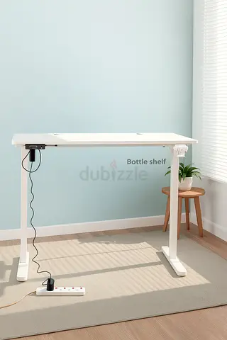 White Gaming Table with Cup Holder  Headphone Hook – Height Adjustable Gaming Table in 1.2M