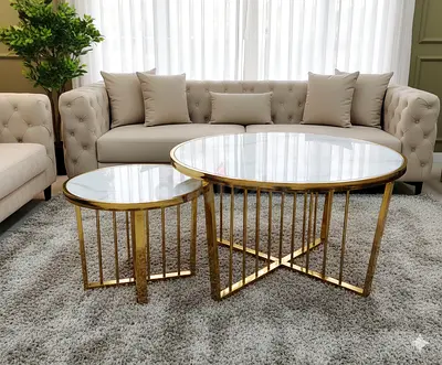 Elite Nesting Coffee Table Set – White Marble  Gold