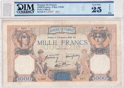 France Banknote 1000 Francs 1938 DIM 350AED