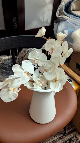 Elegant Faux Orchid Arrangement in White Vase