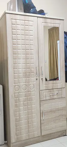 Stylish Light Brown Wardrobe with Mirror and Drawers