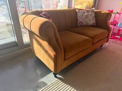 Elegant Velvet Sofa in Mustard Color