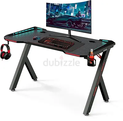 Computer Desk  Gaming Table with LED Lights – Modern Workstation for Home  Office