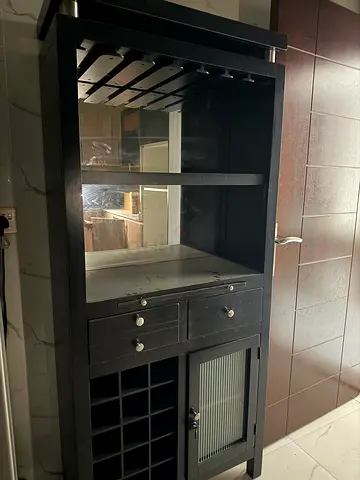 Stylish brown bar cabinet with Glass Fronts