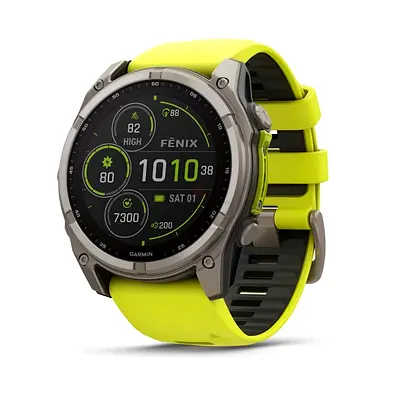 Garmin Fenix 8 47mm Solar | Titanium with amp yellow/graphite silicone band