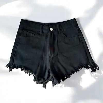Stylish Black Frayed Denim Shorts