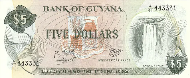GUYANA 5 DOLLARS BANKNOTE 1992