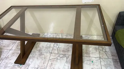 Stunning Glass-Top Wooden Dining Table