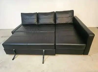 Stylish Black Leather Sofa bed with Storage