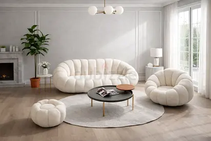 Pumpkin Style Sofa Set (3+1+1) – Sheep Velvet Leisure Couch  Chair